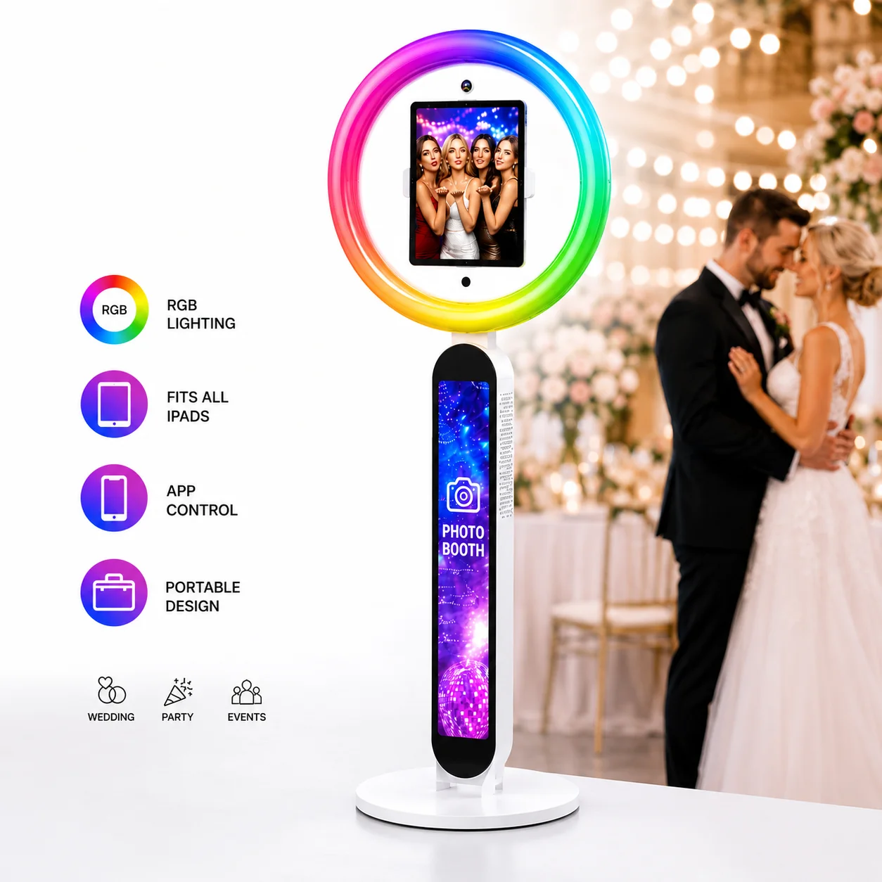 Portable iPad Photo Booth Stand with 22''RGB Ring Light Compatible with10.2/10.9/11/12.9/13''iPad for Wedding Party Event Rental
Portable iPad Photo Booth Stand with 22''RGB Ring Light Compatible with10.2/10.9/11/12.9/13''iPad for Wedding Party Event Rental