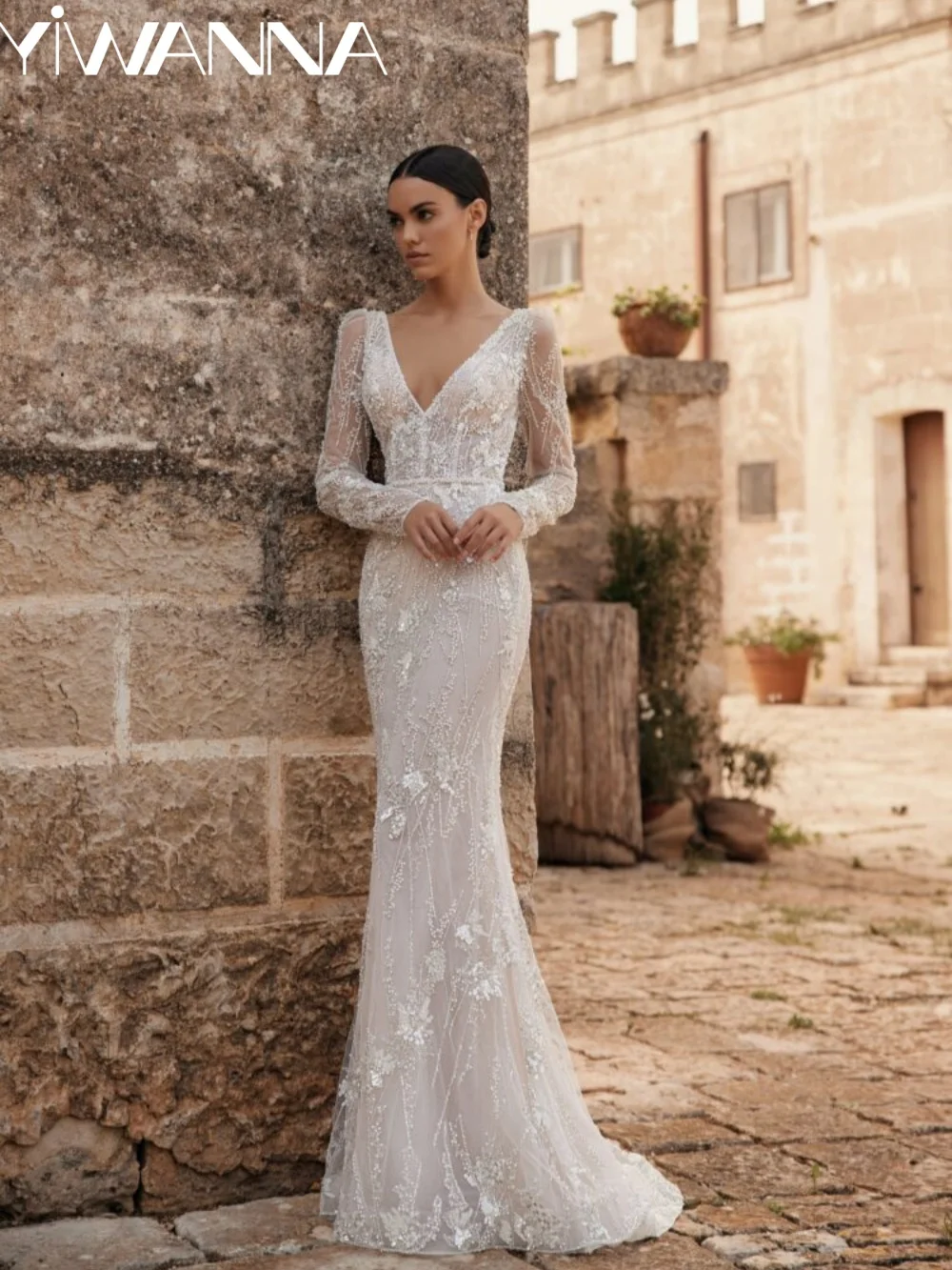 Exquisite Beaded Mermaid Wedding Dress Floor-length Vneck Long Sleeve Bridal Gown Customized Dreamy Ivory Dresses For Bride
Exquisite Beaded Mermaid Wedding Dress Floor-length Vneck Long Sleeve Bridal Gown Customized Dreamy Ivory Dresses For Bride
