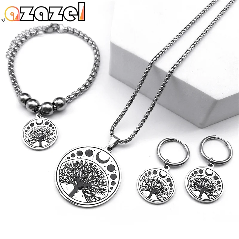 Witchcraft Tree of Life Moon Phase Jewelry Set for Women Men Stainless Steel Statement Wicca Hoop Earring Necklace Bracelet
Witchcraft Tree of Life Moon Phase Jewelry Set for Women Men Stainless Steel Statement Wicca Hoop Earring Necklace Bracelet
