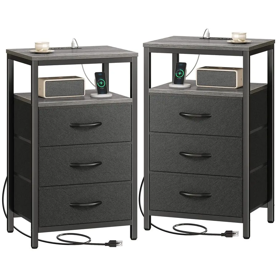 Nightstands Set of 2, 27.6 Inch End Tables with Charging Station, Fabric Drawers, Bedside Tables with USB Port and Outlet, Night
Nightstands Set of 2, 27.6 Inch End Tables with Charging Station, Fabric Drawers, Bedside Tables with USB Port and Outlet, Night