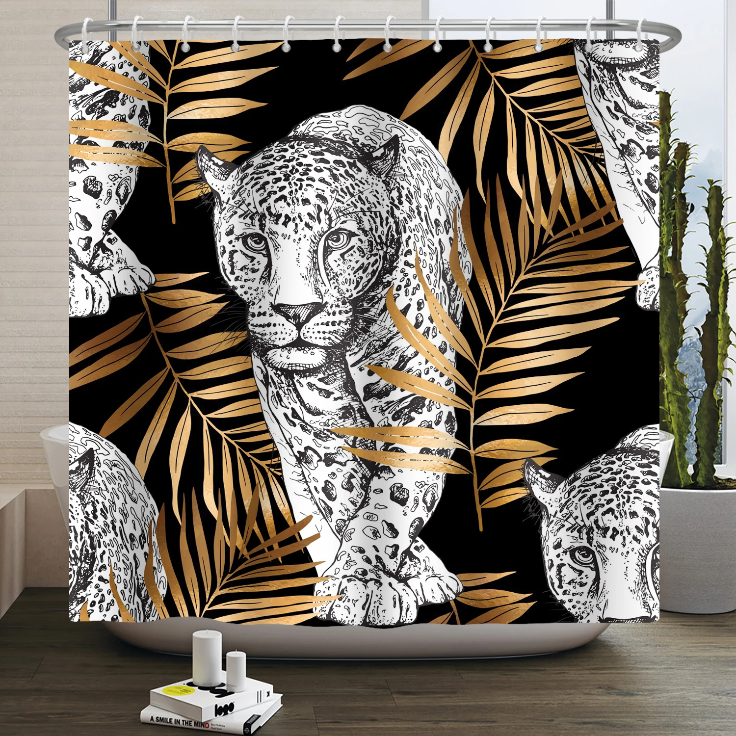 Animal Bathroom Shower Curtain Black and White Leopard Gold Leaves Shower Curtain Waterproof Fabric Bathroom Accessories 180x240
Animal Bathroom Shower Curtain Black and White Leopard Gold Leaves Shower Curtain Waterproof Fabric Bathroom Accessories 180x240