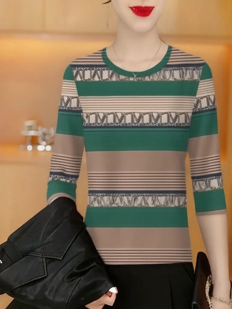 Elegant Stripe round Neck Long Sleeve Slim Fit Women's T-shirt Comfortable Base Shirt Top for Middle-Aged And Elderly Mothers
Elegant Stripe round Neck Long Sleeve Slim Fit Women's T-shirt Comfortable Base Shirt Top for Middle-Aged And Elderly Mothers