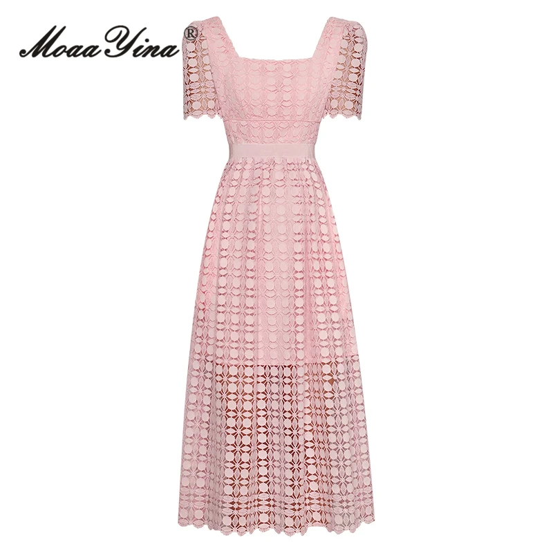 MoaaYina Fashion Designer Summer Pink Elegant Dress Women's Square Collar Short Sleeve Hollow Out High Waist Party Midi Dress
MoaaYina Fashion Designer Summer Pink Elegant Dress Women's Square Collar Short Sleeve Hollow Out High Waist Party Midi Dress