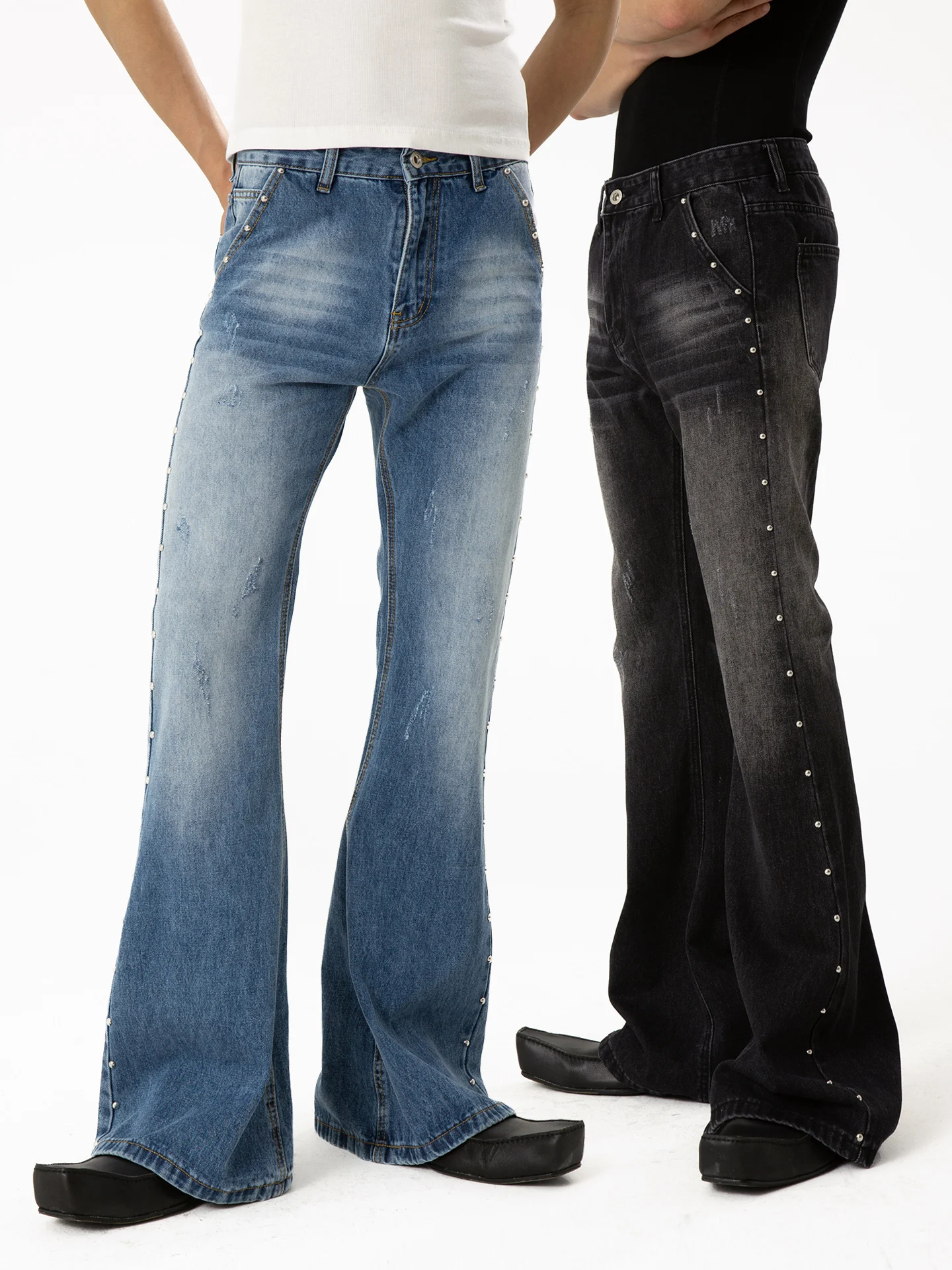 Ripped Bell Bottom Jeans Men's Straight Leg Vintage Washed Rivet Detailing mid Waist Denim Pants Street Style Y2K Trendy
Ripped Bell Bottom Jeans Men's Straight Leg Vintage Washed Rivet Detailing mid Waist Denim Pants Street Style Y2K Trendy