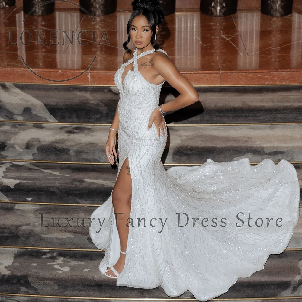 Classic Sequins Prom Dresses Black Girl Side Slit Beading Mermaid Evening Party Gowns Customized Chapel Train robe d'été femme
Classic Sequins Prom Dresses Black Girl Side Slit Beading Mermaid Evening Party Gowns Customized Chapel Train robe d'été femme