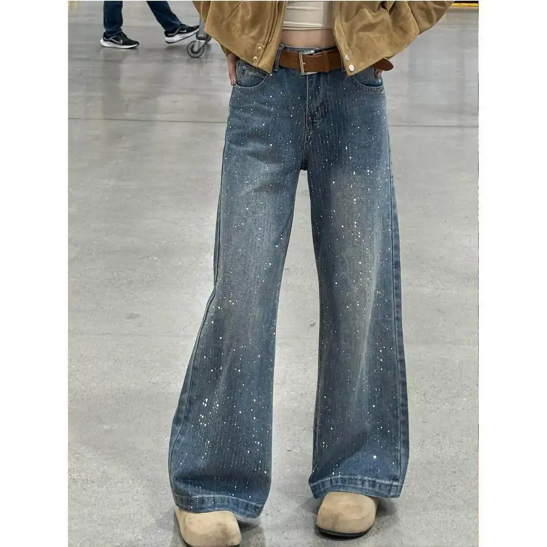 Retro Blue Shiny Sequin Wide Leg Denim Jeans Women's Summer New plus Size Loose Slimming Drapey Floor-Length Pants
Retro Blue Shiny Sequin Wide Leg Denim Jeans Women's Summer New plus Size Loose Slimming Drapey Floor-Length Pants