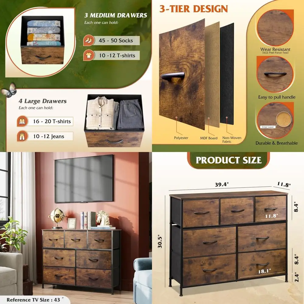 Rustic Brown 7-Drawer TV Stand with Metal Frame and Wood Top for TVs up to 45 inches
Rustic Brown 7-Drawer TV Stand with Metal Frame and Wood Top for TVs up to 45 inches