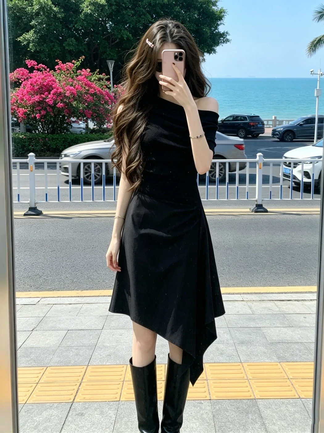 Black Off-Shoulder Top And High-Waist Asymmetrical Skirt Set Women's Summer Fashion Ensemble Elegant Slimming Look
Black Off-Shoulder Top And High-Waist Asymmetrical Skirt Set Women's Summer Fashion Ensemble Elegant Slimming Look