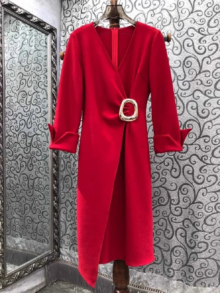 Sexy V-Neck Dress 2024 Spring Runway Fashion Designer Women Ring Waist 3/4 Sleeve Mid-Calf Sexy Asymmetrical Dress Red Black
Sexy V-Neck Dress 2024 Spring Runway Fashion Designer Women Ring Waist 3/4 Sleeve Mid-Calf Sexy Asymmetrical Dress Red Black