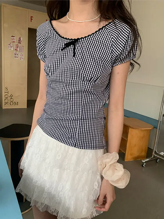 Contrast Color Plaid Short-sleeved T-shirt for Women New Style Personalized Short Tops for Women
Contrast Color Plaid Short-sleeved T-shirt for Women New Style Personalized Short Tops for Women