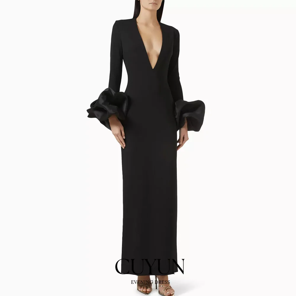 CUYUN Customized Black Chic Women Party Dresses Deep V-Neck Long Sleeves Ankle-Length Prom Evening Dresses Banquet Dinner
CUYUN Customized Black Chic Women Party Dresses Deep V-Neck Long Sleeves Ankle-Length Prom Evening Dresses Banquet Dinner