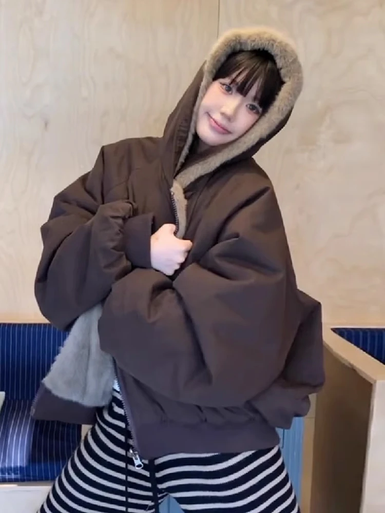 American Sle Thiened Hooded Coat Fake Fur Cotton Jaet Men Women Winter Lazy Loose Couple Warm Cotton Outerwear
American Sle Thiened Hooded Coat Fake Fur Cotton Jaet Men Women Winter Lazy Loose Couple Warm Cotton Outerwear