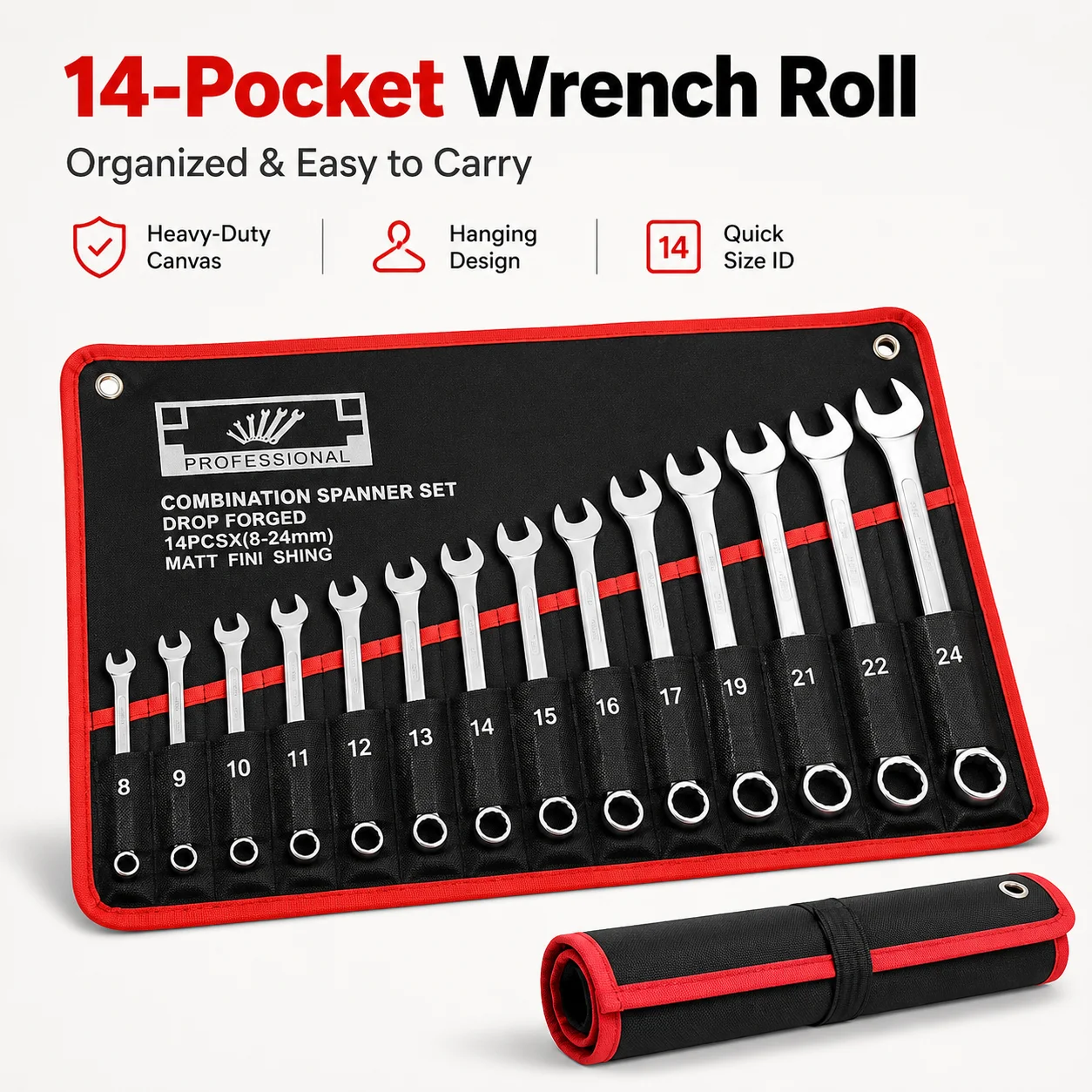 14 Pocket Tool Roll Wrench Organizer Heavy Duty Portable Handle Storage Bag for Mechanic Garage Workshop Truck Repair
14 Pocket Tool Roll Wrench Organizer Heavy Duty Portable Handle Storage Bag for Mechanic Garage Workshop Truck Repair