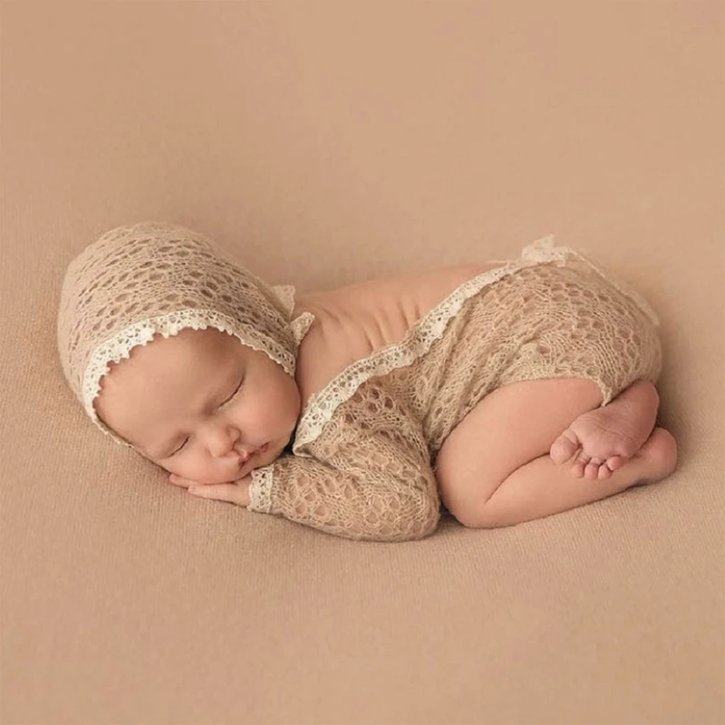 

2pcs/set Newborn Photography Props Outfit Baby Photo Shooting Props with Turban Hat Pillow Jumpsuits Mohair Costume for Boy Girl