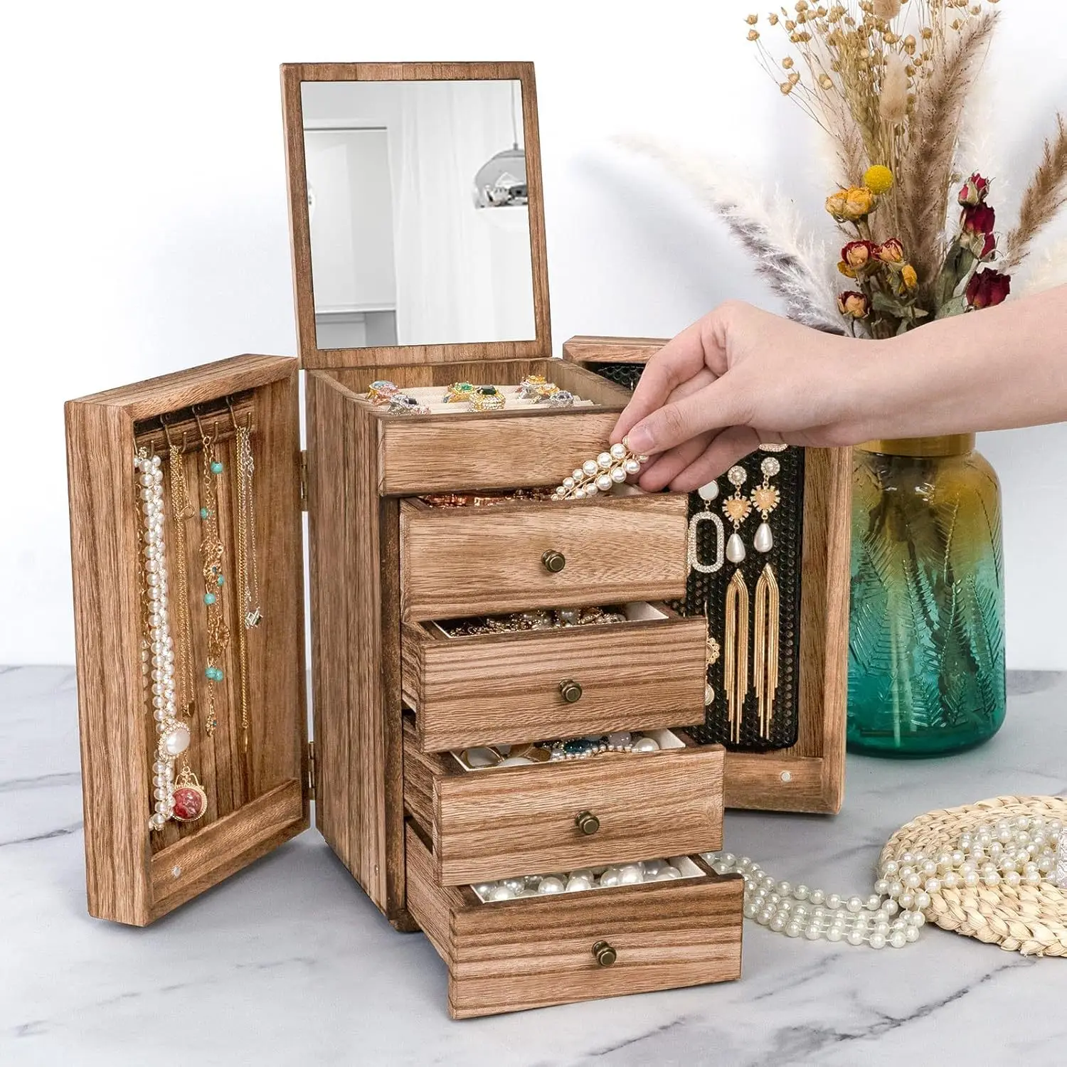 HXL solid wood multi-layer jewelry box with mirror storage rack
HXL solid wood multi-layer jewelry box with mirror storage rack