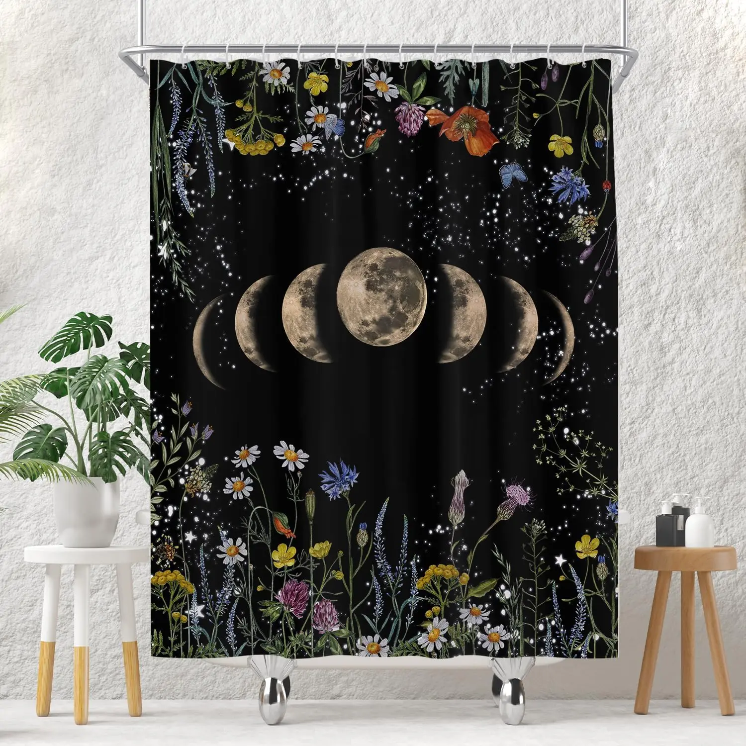 Moon Phases and Wildflowers Pattern Waterproof Shower Curtain 180x200cm - Mystical Night Sky Print Bath Curtain for Home Decor
Moon Phases and Wildflowers Pattern Waterproof Shower Curtain 180x200cm - Mystical Night Sky Print Bath Curtain for Home Decor