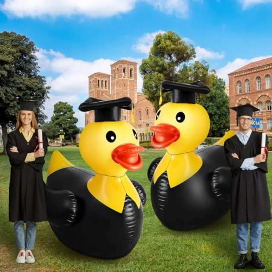 Graduation party decoration: inflatable duck float, PVC material, yellow, 5 ft tall with cap and gown, durable and weather-resi
Graduation party decoration: inflatable duck float, PVC material, yellow, 5 ft tall with cap and gown, durable and weather-resi