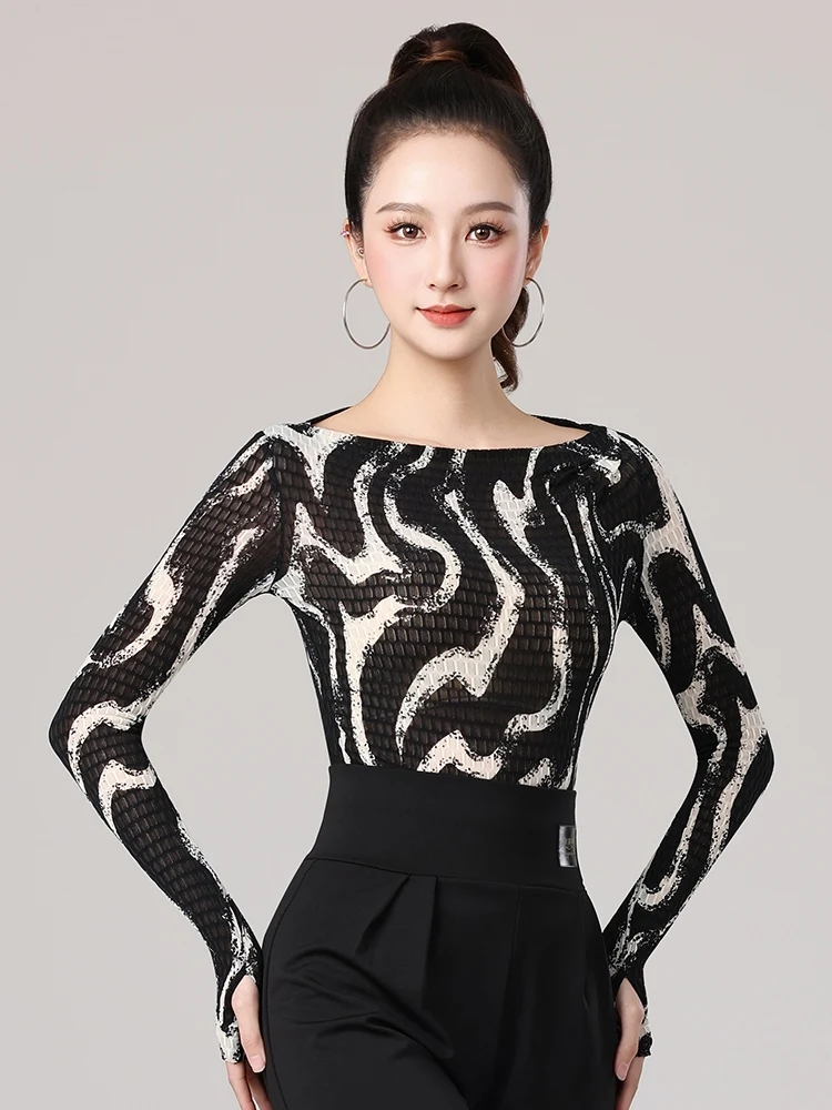 2025 Women Latin Dance Boat Collar Long Sleeved Print Top Modern Dance Jumpsuit Ballroom Dance Costume Latin Dance Top DQL10629
2025 Women Latin Dance Boat Collar Long Sleeved Print Top Modern Dance Jumpsuit Ballroom Dance Costume Latin Dance Top DQL10629