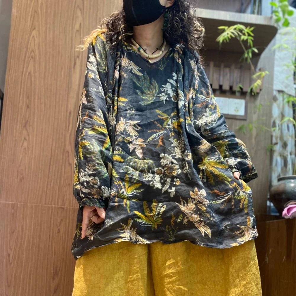 Floral Print Ramie Pullover T-shirt Women Loose T-shirt Artistic Summer Style Sun-protective Long-sleeve Top XY350
Floral Print Ramie Pullover T-shirt Women Loose T-shirt Artistic Summer Style Sun-protective Long-sleeve Top XY350