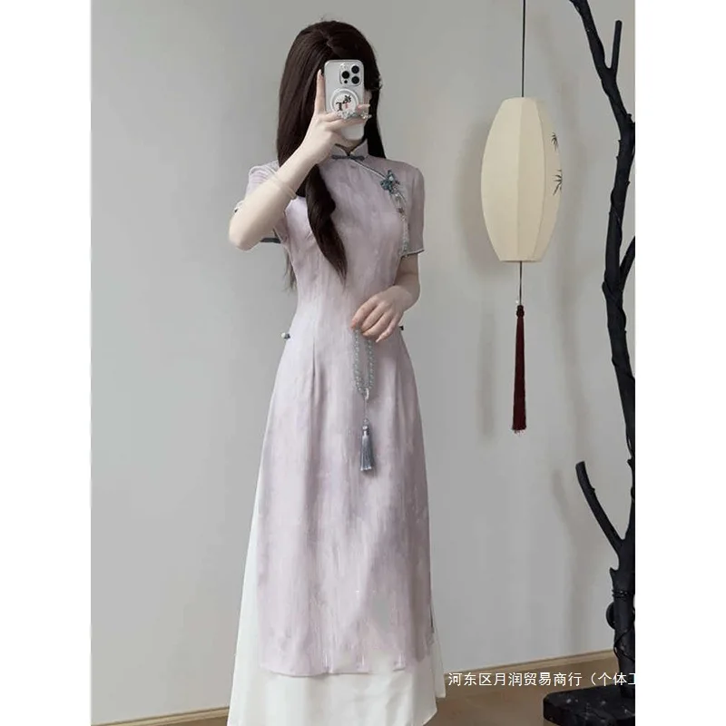 Chinese Style Purple Cheongsam dress for Women Slint Size skirt Elegant Luxury summer New Cheongsam dress with low slit Clothing
Chinese Style Purple Cheongsam dress for Women Slint Size skirt Elegant Luxury summer New Cheongsam dress with low slit Clothing
