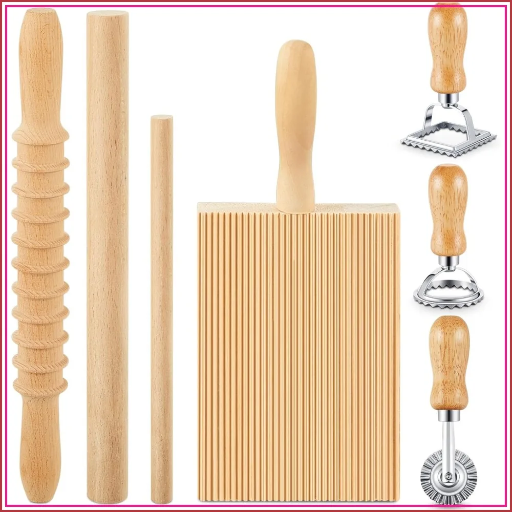 7 Pcs Handmade Pasta Ravioli Tool Set, Wood Gnocchi Board Ravioli Mold Kit for Rolling Dough, Kitchen Gift for Pasta Lovers
7 Pcs Handmade Pasta Ravioli Tool Set, Wood Gnocchi Board Ravioli Mold Kit for Rolling Dough, Kitchen Gift for Pasta Lovers