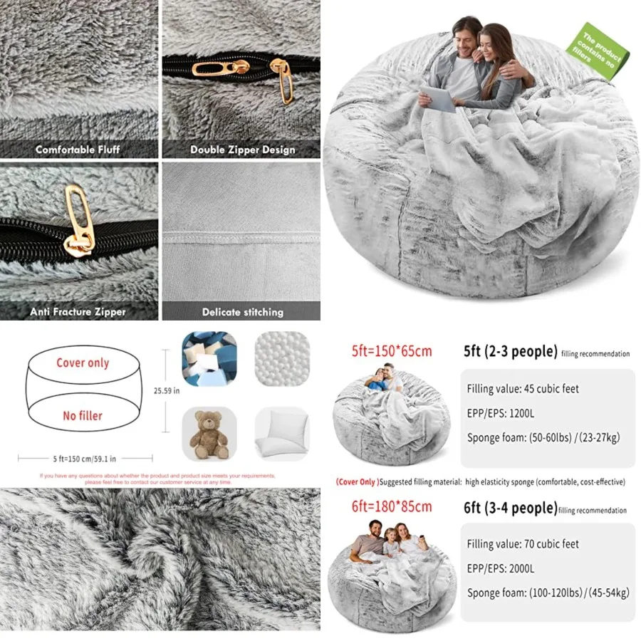 No Filler Bean Bag Chair Cover Without Filler, Big Round Soft Fluffy PV Velvet Washable Bean Bag Lazy Sofa Bed Cover for Adults
No Filler Bean Bag Chair Cover Without Filler, Big Round Soft Fluffy PV Velvet Washable Bean Bag Lazy Sofa Bed Cover for Adults