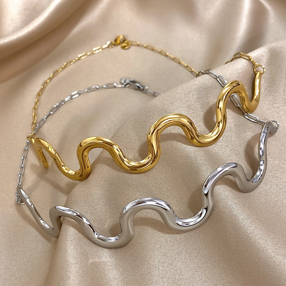 Minimalist Stainless Steel Metal Wave Choker for Women 18K Gold Plated Popular Metal Necklace Jewelry Neck Accessories
Minimalist Stainless Steel Metal Wave Choker for Women 18K Gold Plated Popular Metal Necklace Jewelry Neck Accessories