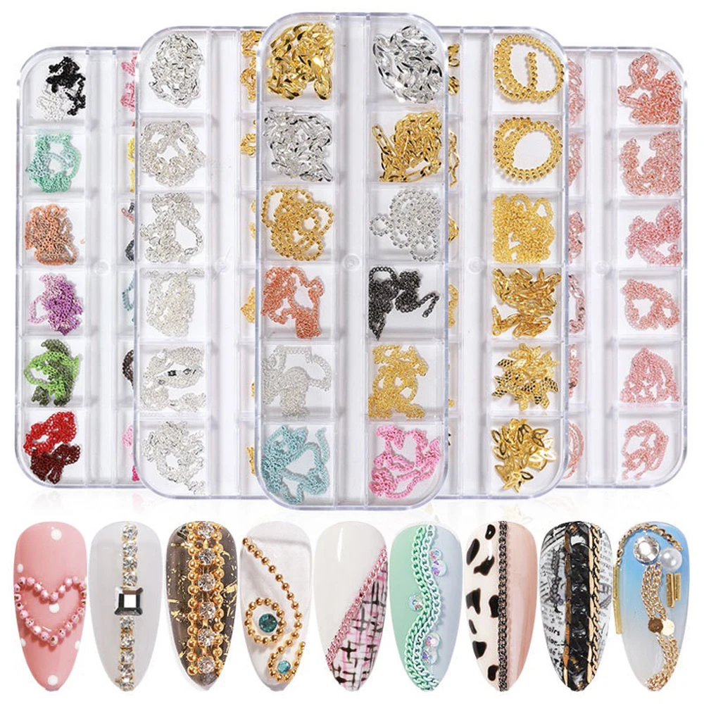 12gird/box Mixed Chain Nail Art Charm 3D Alloy Luxury Gold/Silver Small Chain Nail Decor Parts DIY Japanese Design Nail Parts
12gird/box Mixed Chain Nail Art Charm 3D Alloy Luxury Gold/Silver Small Chain Nail Decor Parts DIY Japanese Design Nail Parts
