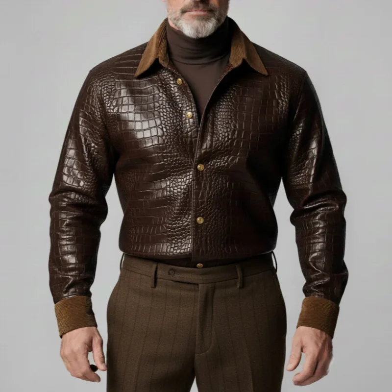 Designer Mens Crocodile Leather Shirt Jacket Single-breasted Splice Lapel High Quality Coat Spring Autumn Cardigan Outerwear
Designer Mens Crocodile Leather Shirt Jacket Single-breasted Splice Lapel High Quality Coat Spring Autumn Cardigan Outerwear