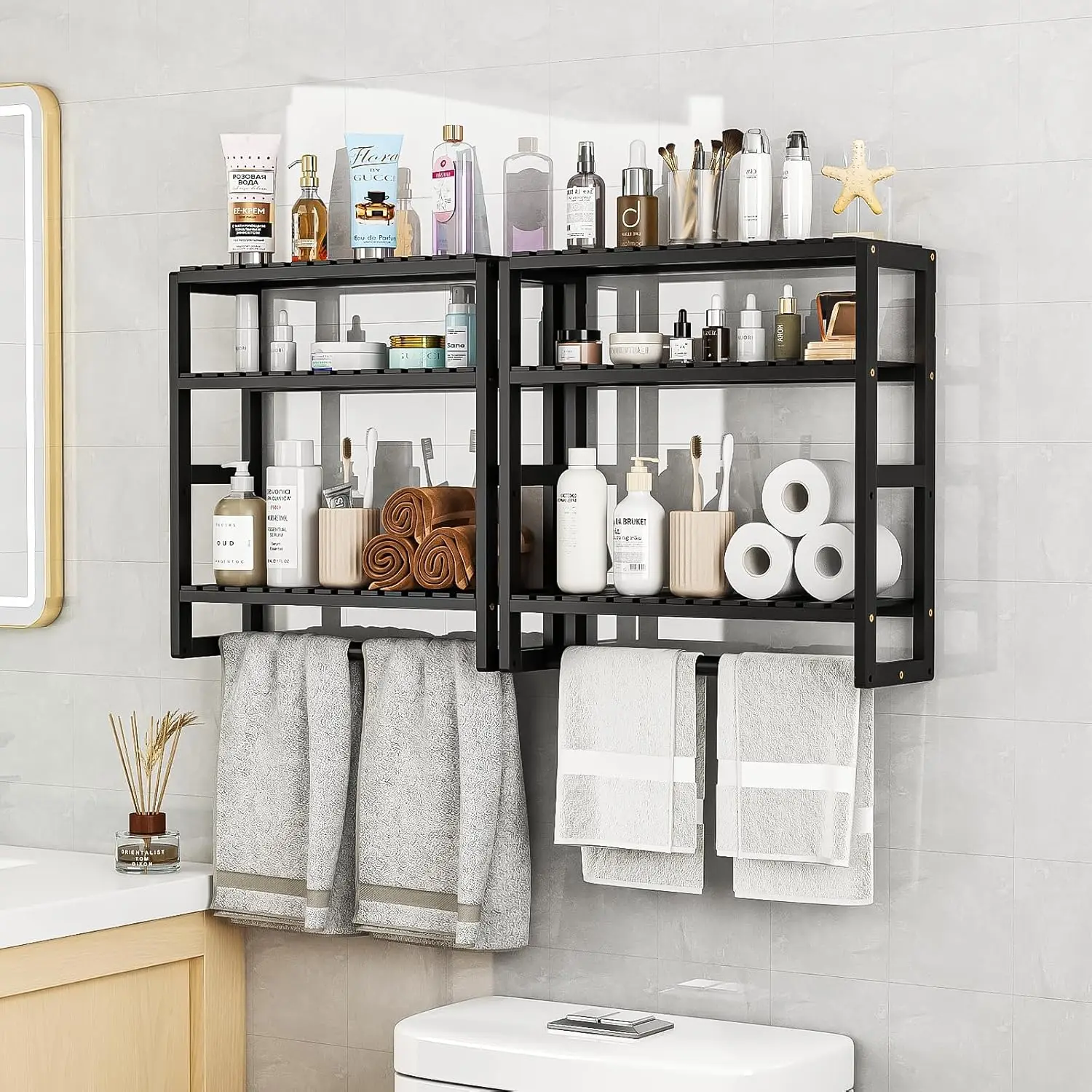 Bamboo Wall Mounted Over The Toilet Storage Shelf 3 Tier with Towel Bar for Bathroom Organizer
Bamboo Wall Mounted Over The Toilet Storage Shelf 3 Tier with Towel Bar for Bathroom Organizer