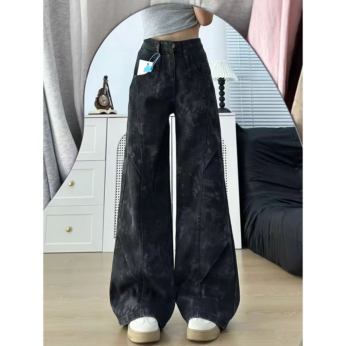 American Sle High Waist Wide Leg Denim Pants Women's Spring New Small Size Workwear Print Floor-Length Trousers
American Sle High Waist Wide Leg Denim Pants Women's Spring New Small Size Workwear Print Floor-Length Trousers