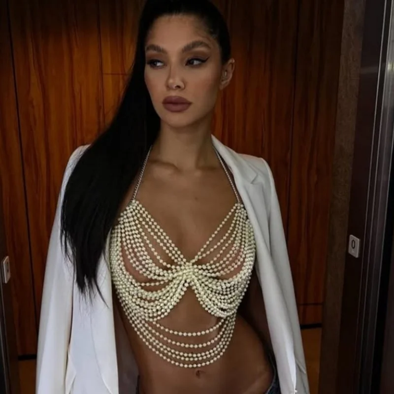 CHIC Handmade Sexy Women Bust Chains Halter Bra Top Ladies Beading Pearls Camis Backless Party ElegantCamisole Night Club Female
CHIC Handmade Sexy Women Bust Chains Halter Bra Top Ladies Beading Pearls Camis Backless Party ElegantCamisole Night Club Female