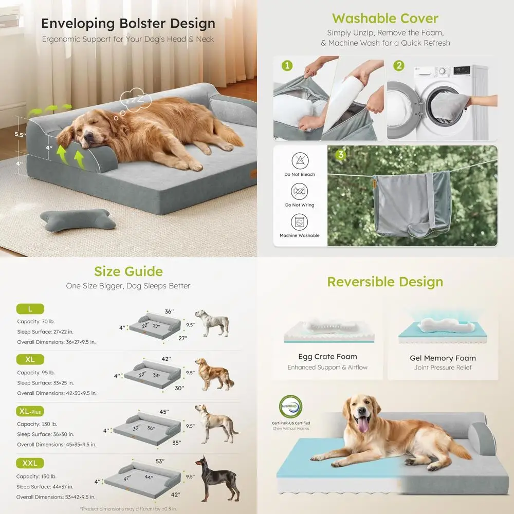 Extra Large Dual-Sided Cooling Orthopedic Dog Bed with Memory Foam Cover and Nonslip Base, Light Grey
Extra Large Dual-Sided Cooling Orthopedic Dog Bed with Memory Foam Cover and Nonslip Base, Light Grey