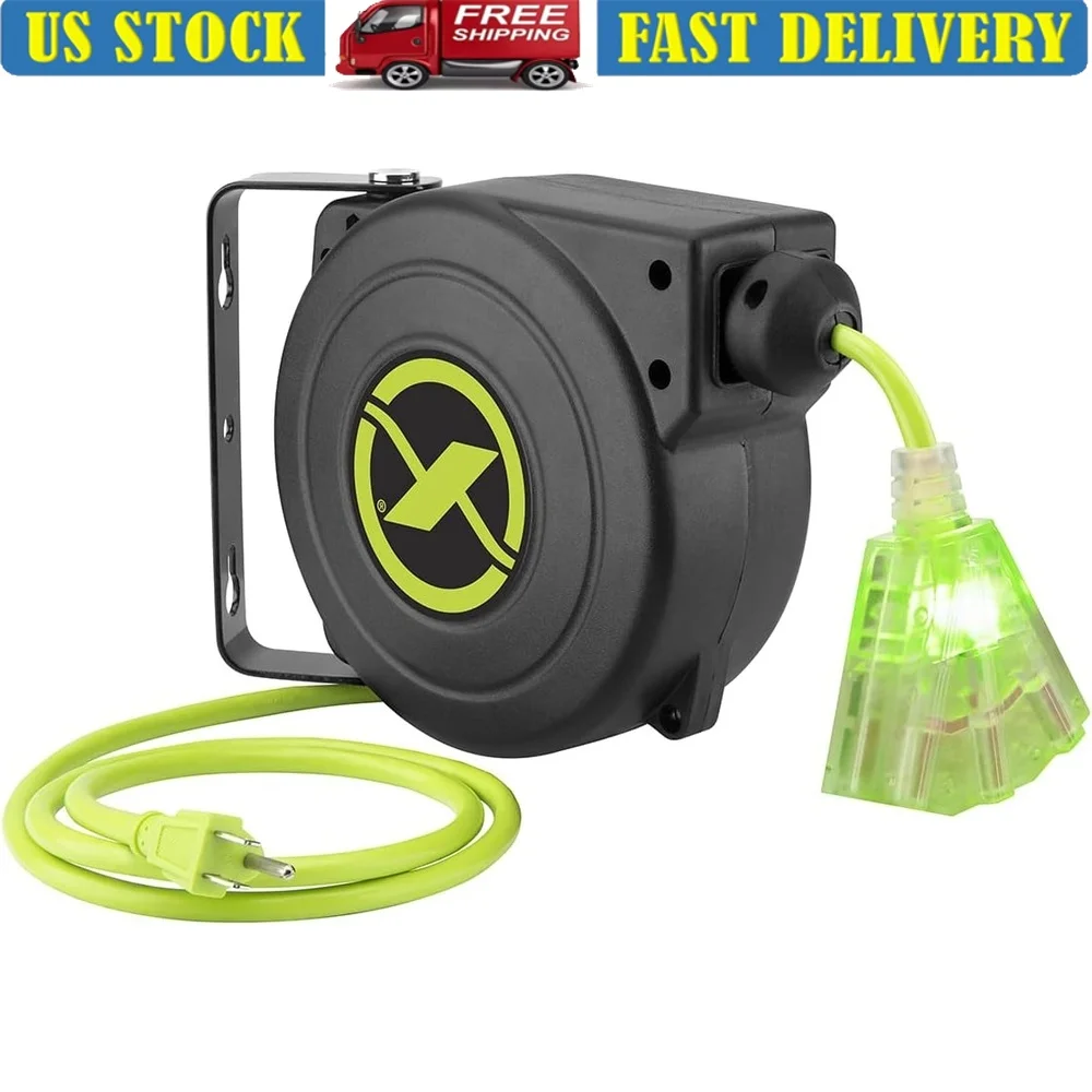 Retractable 25 ft Electric Cord Reel Heavy Duty 16/3 AWG Oil Resistant 10A 1250W Power Indicator Mounting Bracket Grounded Plug
Retractable 25 ft Electric Cord Reel Heavy Duty 16/3 AWG Oil Resistant 10A 1250W Power Indicator Mounting Bracket Grounded Plug