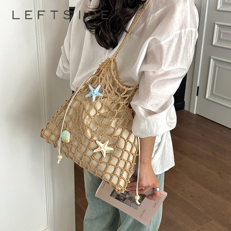 Handwoven Mesh Crochet Beach Tote Bag with Starfish & Shell Decor Women 2026 Summer Hollow Shoulder Bags Female New Handbags
Handwoven Mesh Crochet Beach Tote Bag with Starfish & Shell Decor Women 2026 Summer Hollow Shoulder Bags Female New Handbags