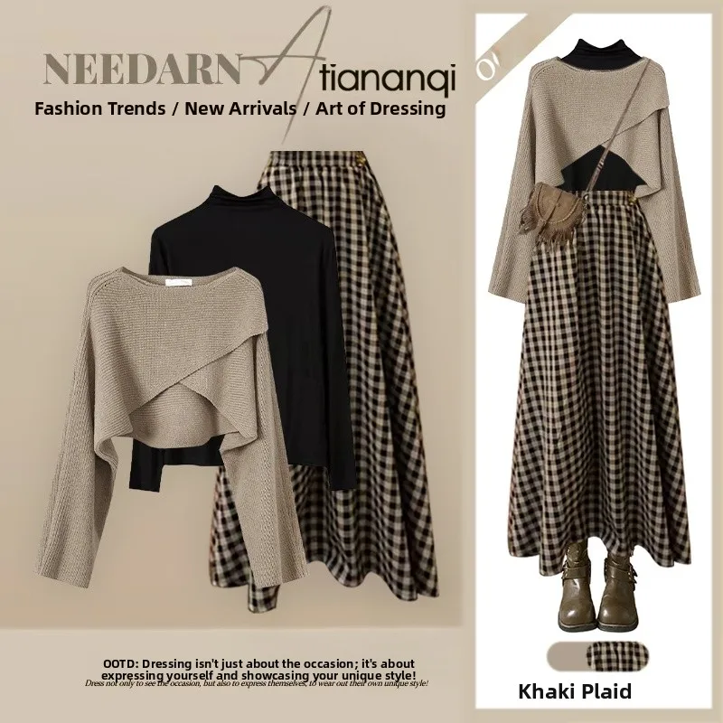Fashionable Knitted Sweater Inner Wear Loose Black Shirt Casual High Waist Plaid Skirt Set Autumn New Arrival Women's En...
Fashionable Knitted Sweater Inner Wear Loose Black Shirt Casual High Waist Plaid Skirt Set Autumn New Arrival Women's En...