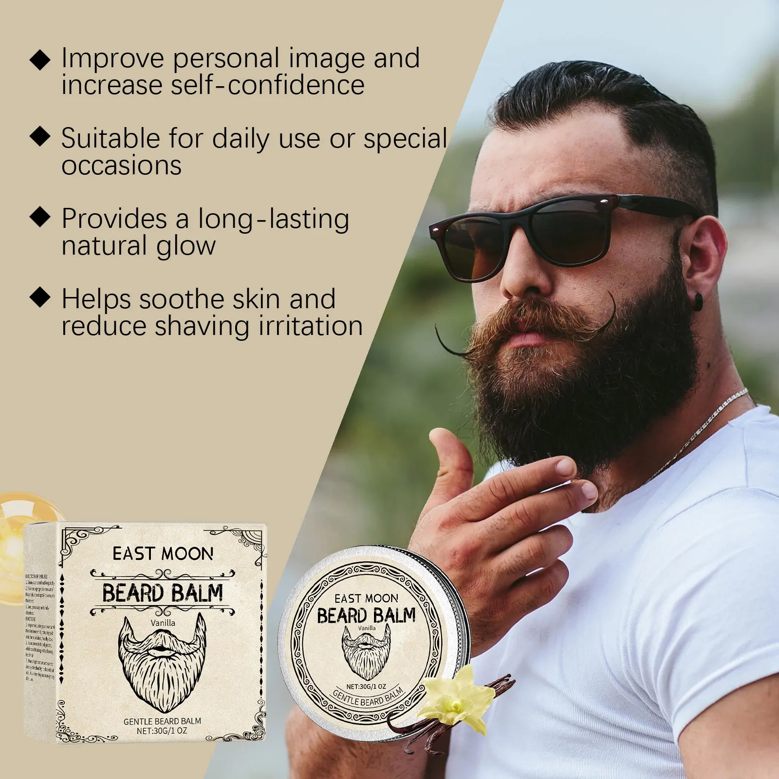 Men's beard care cream moisturizes, softens, and prevents dryness and frizz. Beard care cream says goodbye to dryness, splitting
Men's beard care cream moisturizes, softens, and prevents dryness and frizz. Beard care cream says goodbye to dryness, splitting