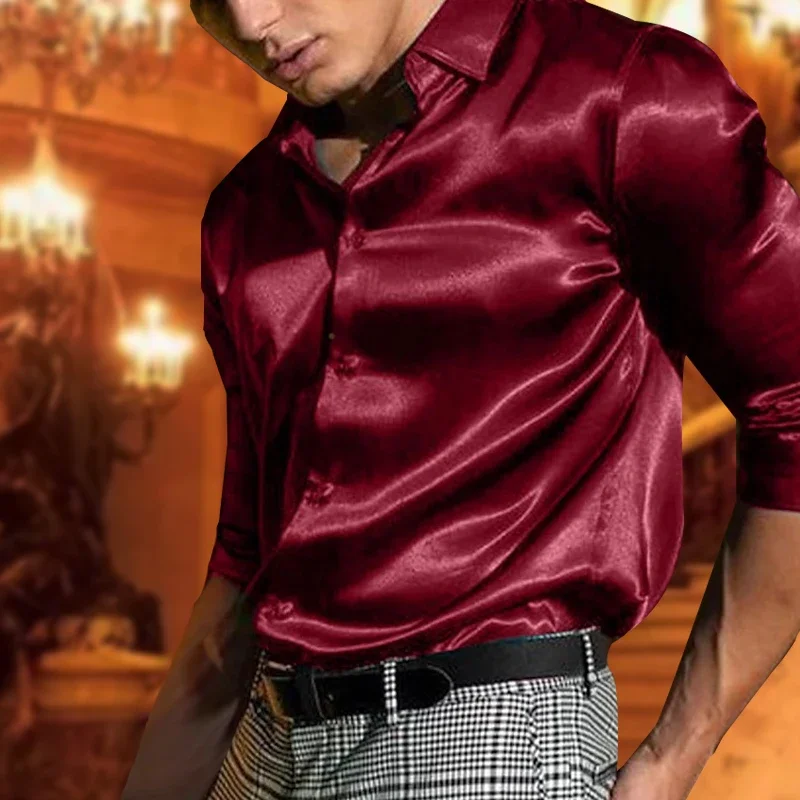 Mens Satin Silk Dress Shirt Long Sleeve Slim Business Formal Casual Tops Classic Homme
Mens Satin Silk Dress Shirt Long Sleeve Slim Business Formal Casual Tops Classic Homme
