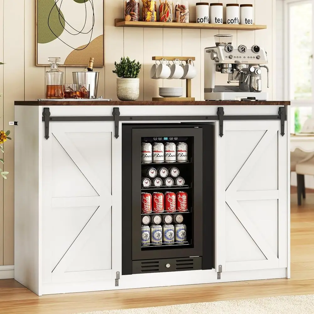 53 White Coffee Bar Cabinet with Barn Door, Storage, and Power Outlet for Kitchen, Dining, and Living Room
53 White Coffee Bar Cabinet with Barn Door, Storage, and Power Outlet for Kitchen, Dining, and Living Room