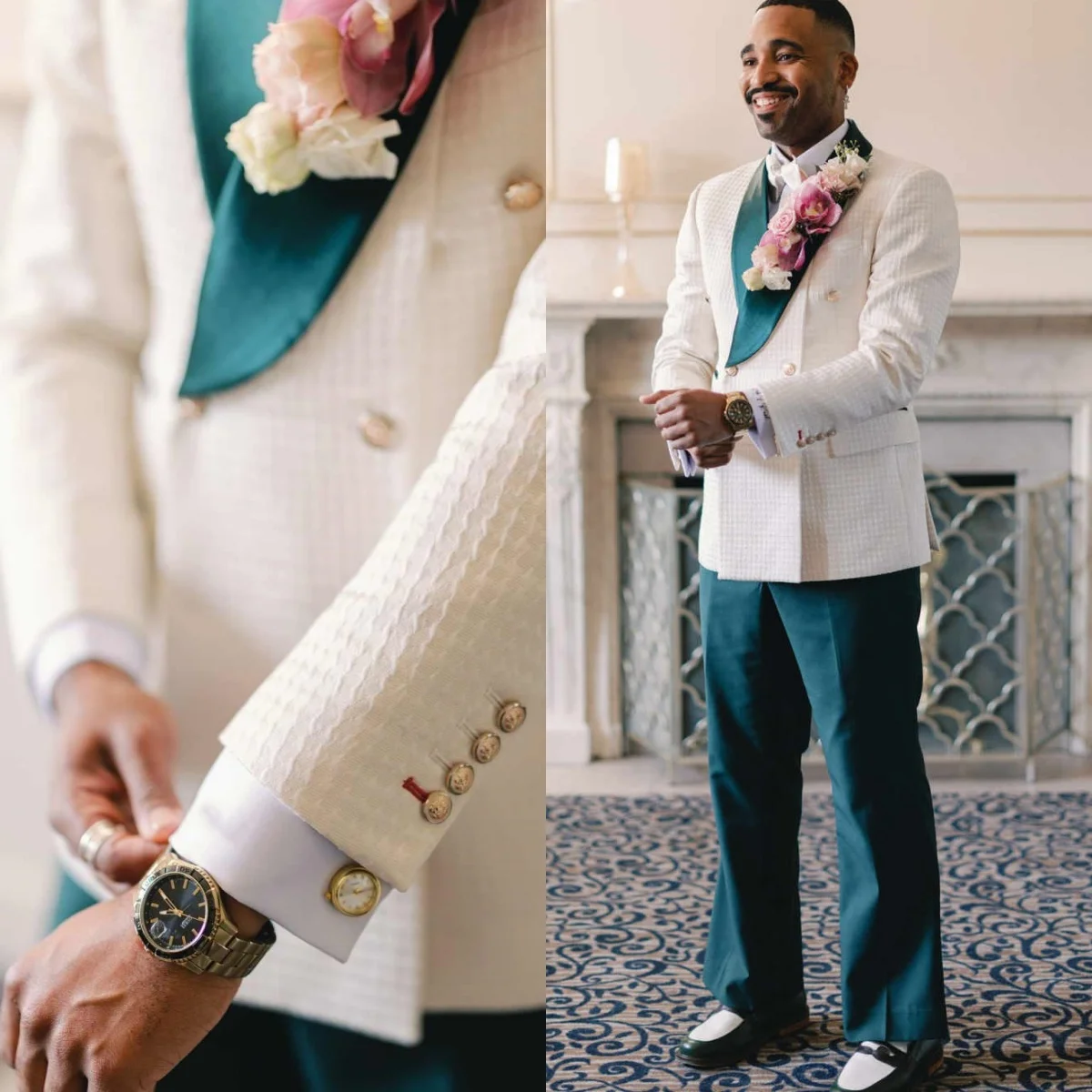 Handsome Men Groom Wedding Tuxedos Shawl Lapel Double Breasted Jacket Sets Jacquard Customized 2 Pieces Outfits
Handsome Men Groom Wedding Tuxedos Shawl Lapel Double Breasted Jacket Sets Jacquard Customized 2 Pieces Outfits