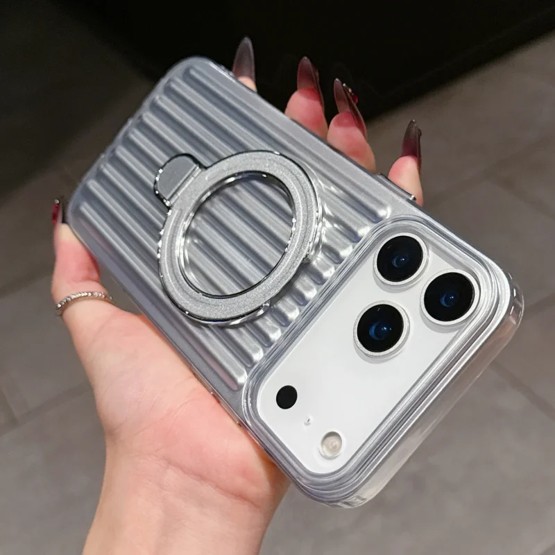 Suitcase stripe shock-absorbing frame suitable for phone casesiPhone17ProMaxMagnetic protective case for stylish men and women
Suitcase stripe shock-absorbing frame suitable for phone casesiPhone17ProMaxMagnetic protective case for stylish men and women