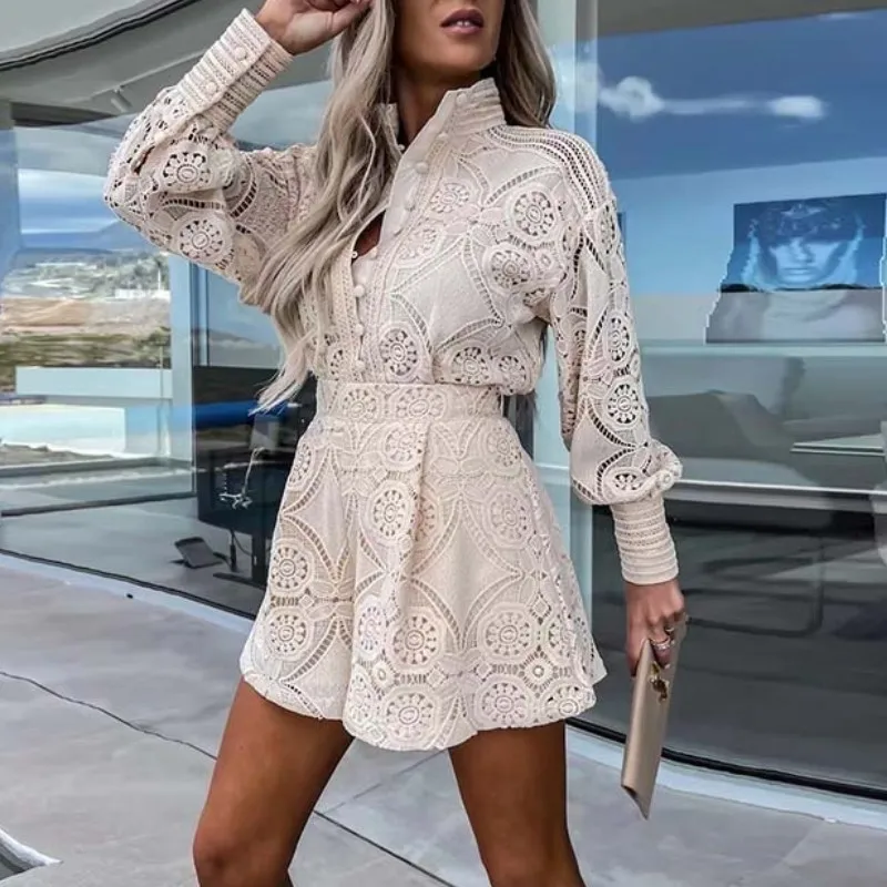 Office Lady Sexy Hollow Out shorts set Women Summer Lace Long lantern sleeve top and short pants two Piece set Elegant Outfits
Office Lady Sexy Hollow Out shorts set Women Summer Lace Long lantern sleeve top and short pants two Piece set Elegant Outfits