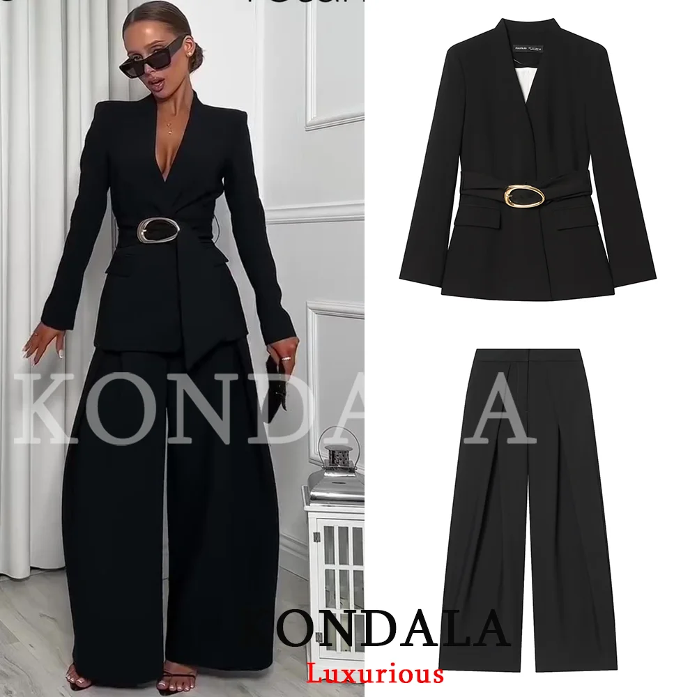 Костюм KONDALA: Винтажный офисный комплект для женщин, черный, однотонный, с V-образным вырезом, с поясом, с карманами, свободный пиджак, брюки на молнии, модный повседневный женский комплект 2026
Костюм KONDALA: Винтажный офисный комплект для женщин, черный, однотонный, с V-образным вырезом, с поясом, с карманами, свободный пиджак, брюки на молнии, модный повседневный женский комплект 2026