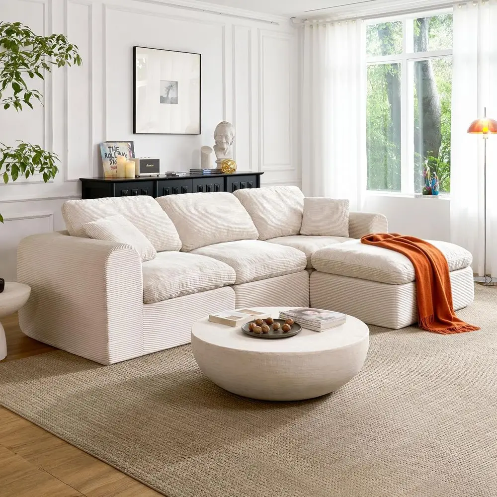 3 Seater Beige Corduroy L-Shape Sectional Sofa with Ottoman, No Assembly Needed
3 Seater Beige Corduroy L-Shape Sectional Sofa with Ottoman, No Assembly Needed