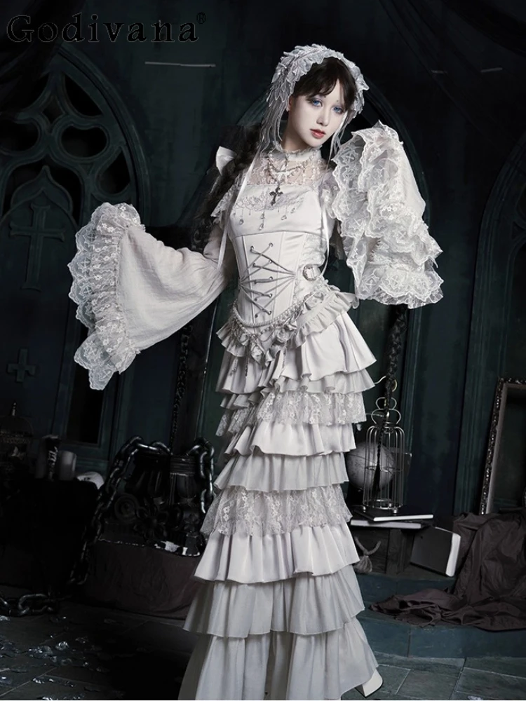 Halloween Cos Gothic Split Mermaid Dress Woman's French Elegant Court Style Retro Lolita Dress Fishbone Corset Long Skirt Set 
Halloween Cos Gothic Split Mermaid Dress Woman's French Elegant Court Style Retro Lolita Dress Fishbone Corset Long Skirt Set