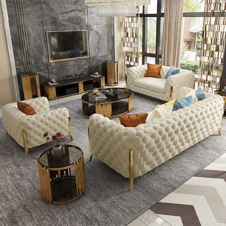 American Style Living Room Chesterfield Sectional White and Grey Button Tufted Leather Sofa for Home
American Style Living Room Chesterfield Sectional White and Grey Button Tufted Leather Sofa for Home