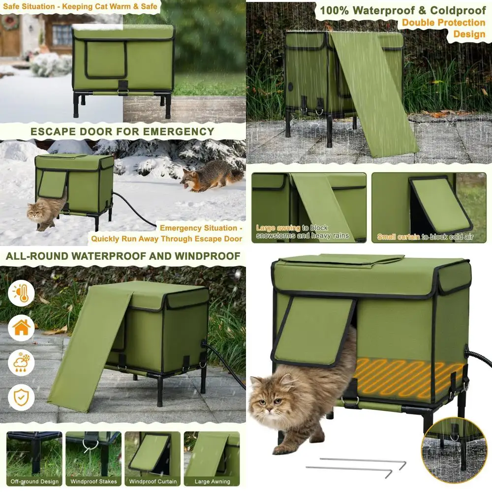 Outdoor Winter Insulated Cat Shelter with Waterproof Heating Pad and Escape Door for Feral Cats, Army Green, 16.5x12.5x17.7 inch
Outdoor Winter Insulated Cat Shelter with Waterproof Heating Pad and Escape Door for Feral Cats, Army Green, 16.5x12.5x17.7 inch