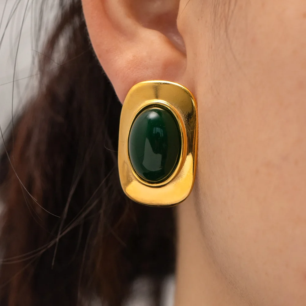 Stainless Steel PVD 18K Gold Plated Tarnish Waterproof Big Green Stone Stud Earrings For Woman Jewelry Wholesale Trendy
Stainless Steel PVD 18K Gold Plated Tarnish Waterproof Big Green Stone Stud Earrings For Woman Jewelry Wholesale Trendy