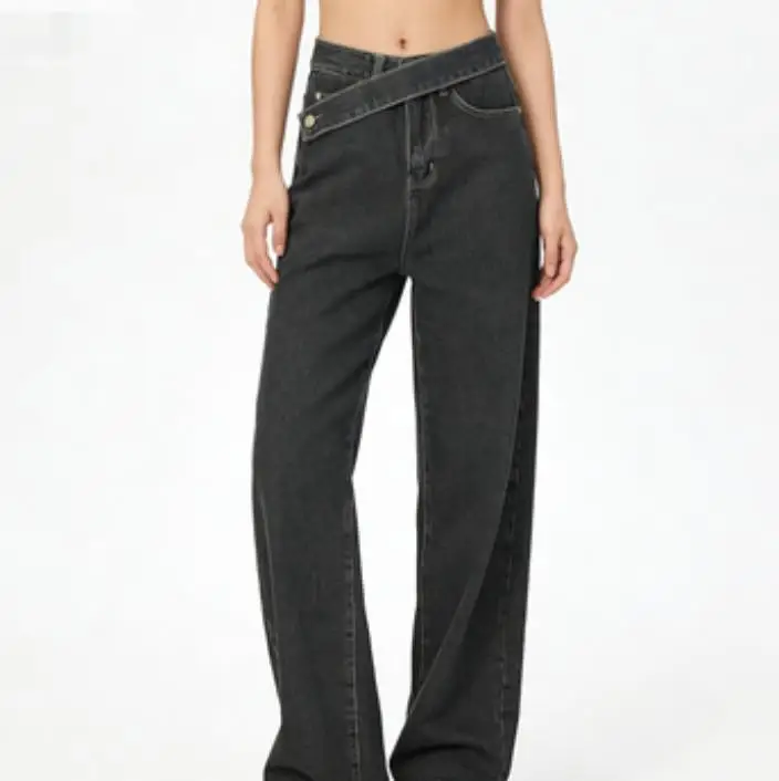 Autumn and Winter Straight Leg Floor Pants Bf High Waisted Diagonal Waistband Loose Wide Leg Denim Pants for Women
Autumn and Winter Straight Leg Floor Pants Bf High Waisted Diagonal Waistband Loose Wide Leg Denim Pants for Women