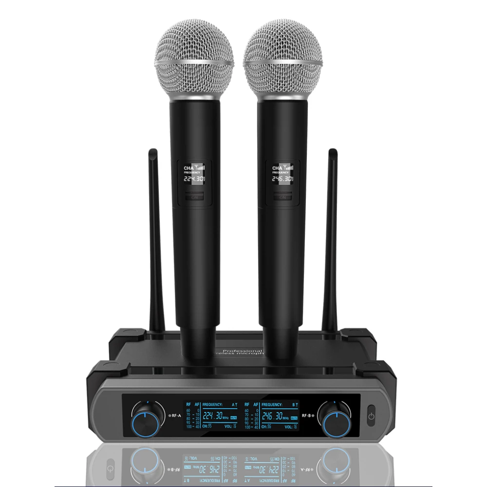 Professional Wireless Microphone Handheld Dual Channels UHF Cordless Dynamic Mic For Karaoke Wedding Party Band Church Show
Professional Wireless Microphone Handheld Dual Channels UHF Cordless Dynamic Mic For Karaoke Wedding Party Band Church Show